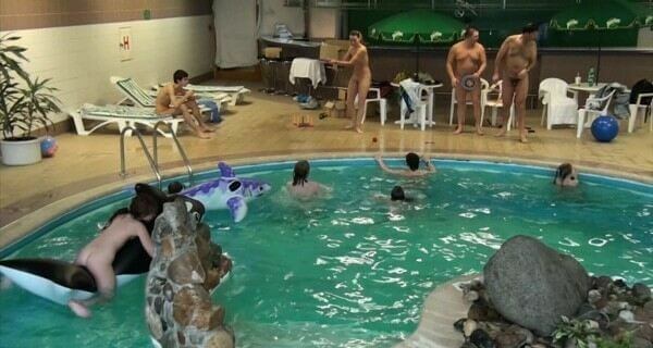 Indoor Dolphin Ride Full HD video - People seek unity with nature through naturist practices