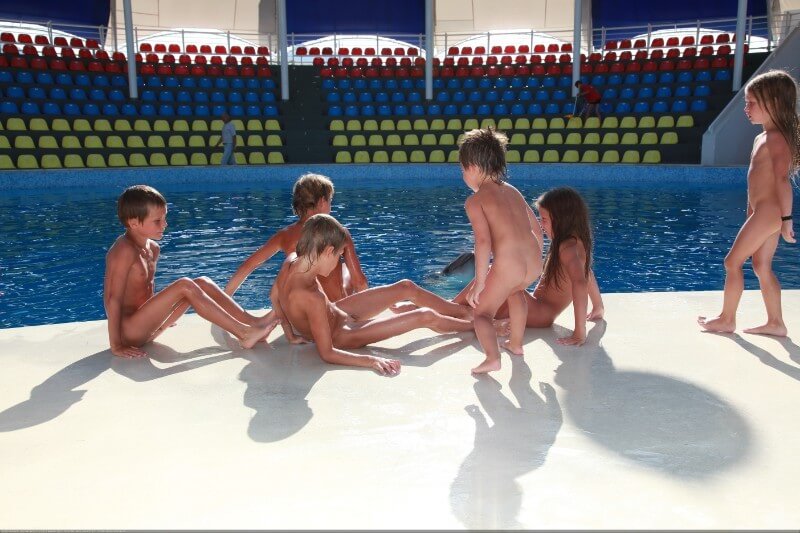 Swimming dolphins photo gallery - Blending in with the crowd of nudists