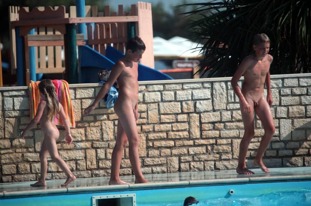 Naturist Pool Assortment photos - Active naturists on vacation